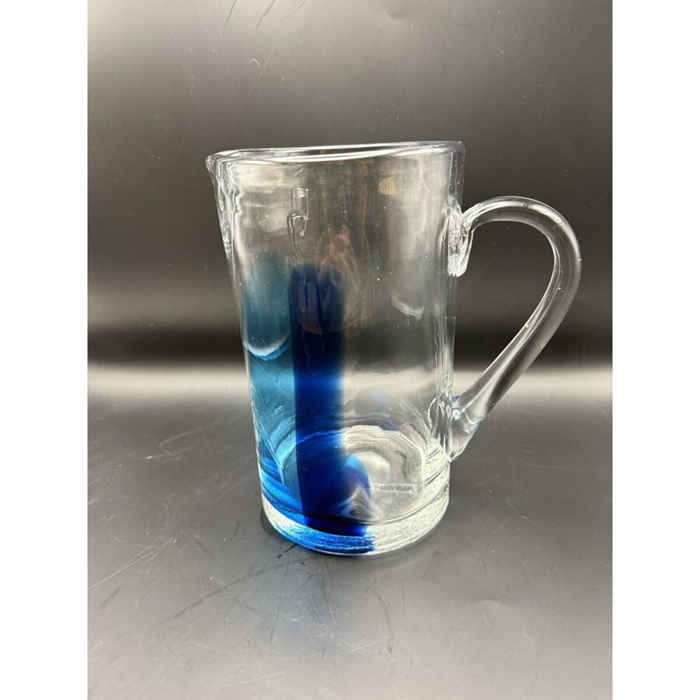 Anthropologie Thisbe Pitcher‎ Glass Blue Accent Heavy Retired